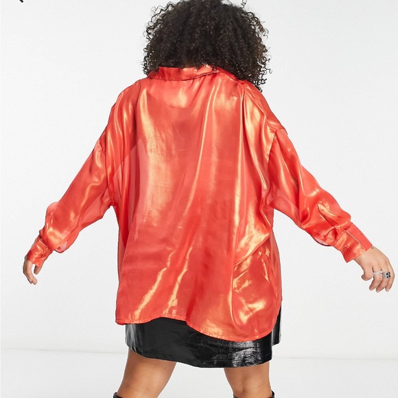NWT ASOS CURVE Native Youth Oversized Iridescent Orange Shirt 16 - Picture 3 of 6
